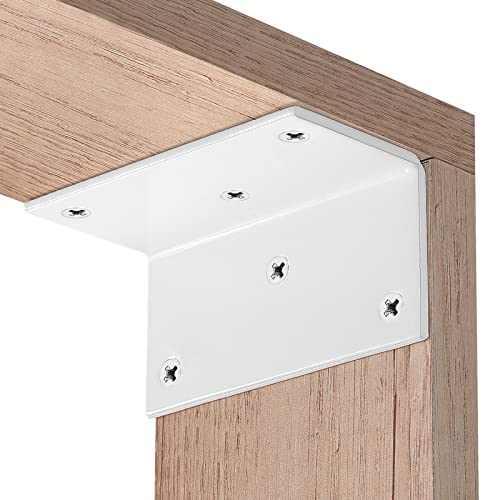 8 PCS Iron 4 Inch L Right Angle Bracket with Screws, 4" x 2" x 2" Metal Joint Bracket 90 Degree Corner Brace for Wood Bookshelf Furniture Cabinet, Thickness 3 mm Heavy Duty White Brackets - size: 4" x 2" x 2" - 8pcs - White