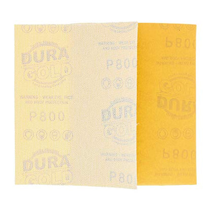 Dura-Gold Premium 1/4 Sheet Gold Sandpaper Sheets, 800 Grit (Box of 25) - size: 800-Grit