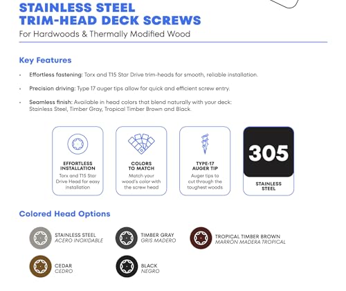US4 - #8 x 2 - Tropical Timber Brown Wood Screws | 305 Stainless Steel | Trim Head T15 Star Drive | Rust & Corrosion-Resistant | Outdoor Decking Screws (350, #8 x 2-2 Inches) - size: #8 x 2"