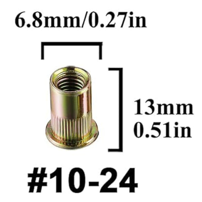 Rivet Nut #10-24 UNC 130Pcs Yellow Zinc Plated Flat Head Knurled - color: YELLOW, size: #10-24