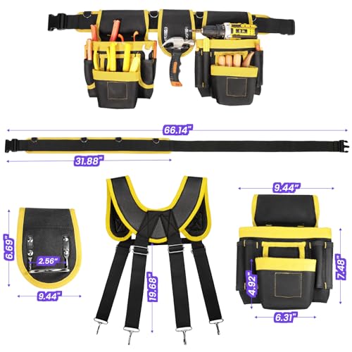 Tool Belt for Men, Freely-Combinable Magnetic Tool Belt with Suspenders - color: Black and Yellow