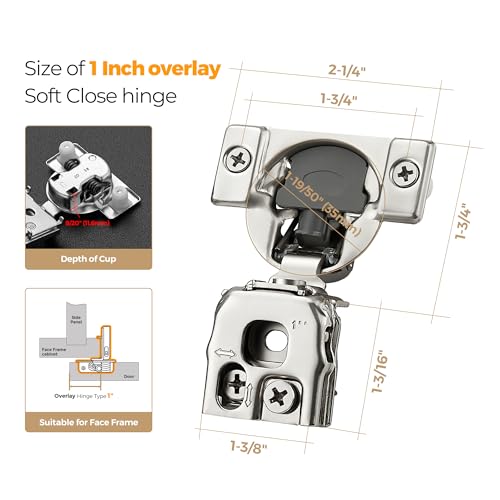 Soft Close Hinges for Kitchen Cabinet Hinges, 1 Inch Overlay, 2 Pack - size: 1 inch Overlay