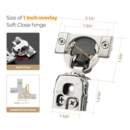 Soft Close Hinges for Kitchen Cabinet Hinges, 1 Inch Overlay, 2 Pack - size: 1 inch Overlay