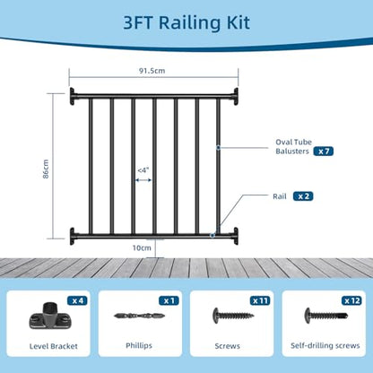 38in H x 3ft W Aluminum Horizontal Deck Railing,Black,1 Panel - size: 38in.H x 3ft.W