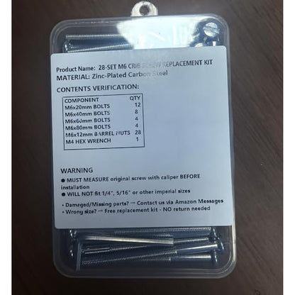 Crib Screws Bolts Hardware Replacement Kit, 28 Set M6x20/40/60/80mm Hex Bolts & M6x12mm Barrel Nuts with Wrench - Verify Size Compatibility Before Purchase - size: Silver-28 Set