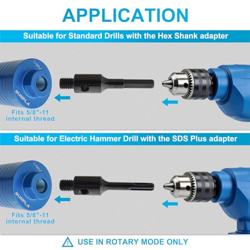 2-1/2" Diamond Core Drill Bit, 10"/260 mm Drilling Depth 5/8-11" Thread Upgraded Core Bit with Pilot Bit and 2 Pcs Adapters (SDS Plus Adapter and Hex Adapter)