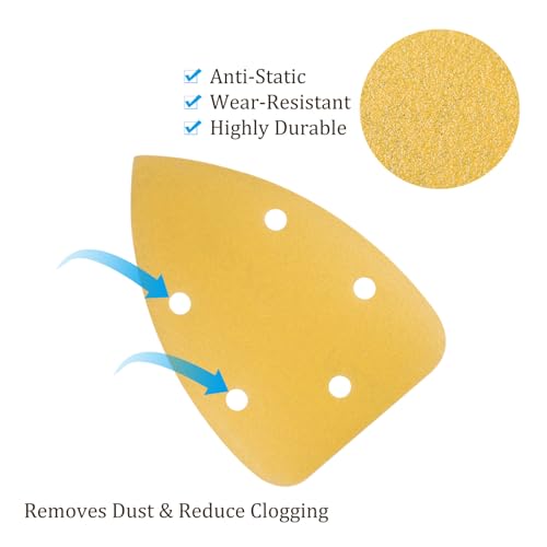 24pcs Mouse Detail Sander Sandpaper - [5-Hole 220 Grit] Aluminum Oxide Triangle Hook and Loop Sanding Pads Sheet for Sanding and Polishing Wood Furniture Metal Use - size: 220 Grits