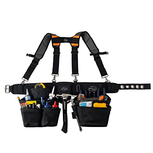 Dead On Tools - 1680 Denier Poly Carpenter’s Tool Belt with Suspenders (HDP400945) , Black