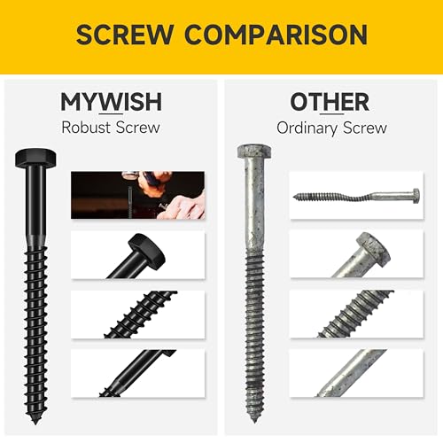 Mywish 109Pcs 1/4" Hex Head Lag Screws Assortment Kit, Heavy Duty Lag Bolts with Washers, 304 Stainless Steel Bolts 18-8, 5-Size Wood Screws for Outdoor, Black Oxide 1/4 Bolt - size: 1/4 Assorted Kit