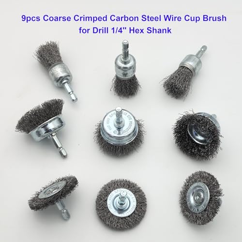 VASTOOLS 15pcs Wire Brushes Set, Carbon Steel Cup/Wheel/Pen Brushes for 1/4" Hex Shank Drill Attachments,Stainless Steel Hand Brushes,for Rust Removal,Paint Stripping and Cleaning