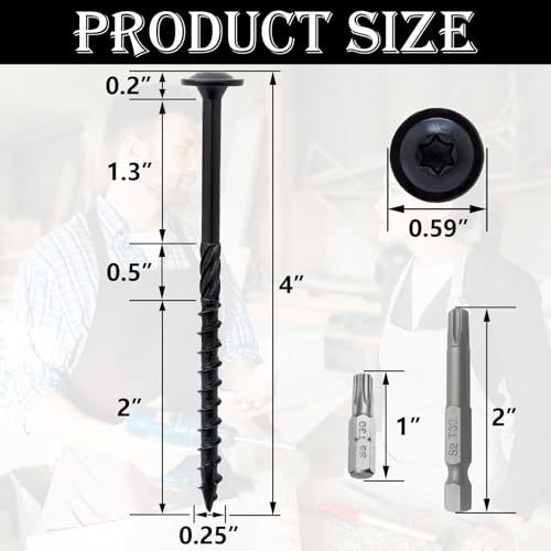 80pcs Decking Wood Screws, Lag Screw with 2pcs T30 Torx Drive Bits - size: #14 x 4