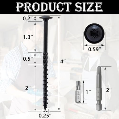 80pcs Decking Wood Screws, Lag Screw with 2pcs T30 Torx Drive Bits - size: #14 x 4