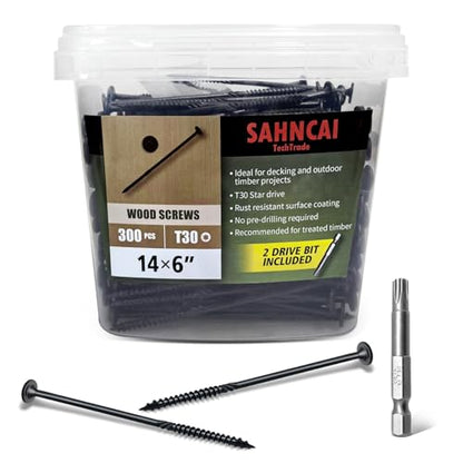 6 Inch 300Pcs Black Deck Screws - color: Black, size: #14×6"