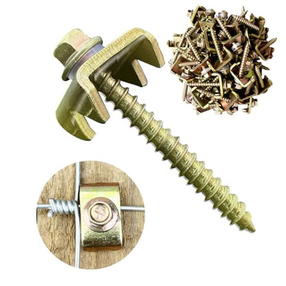 Wire Fence Staples 50 Pcs-2Inch, Heavy Duty Galvanized Cattle Fence Staples - Thicker Screws & Reinforced Buckles, Corrosion-Resistant, Easy Install with Power Drill, Reuse for mesh & Woven Fences - size: 2in-50pcs