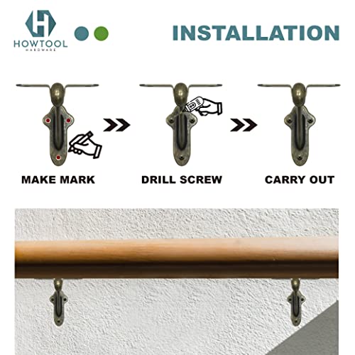 Stair Handrail Brackets Wooden Railing Support Antique Brass, 3 Pack | HOWTOOL - color: Antique Brass