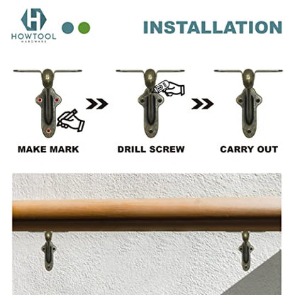 Stair Handrail Brackets Wooden Railing Support Antique Brass, 3 Pack | HOWTOOL - color: Antique Brass