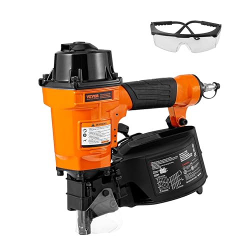 VEVOR MCN55 Coil Siding Nailer, 70-120PSI Air Coil Nailer 1 inch to 2-1/4 inch 15 Degree Pneumatic Siding Nail Gun for Siding, Pallet Sheathing, Fencing, Decking - size: 11.14 x 11.93 x 5 in