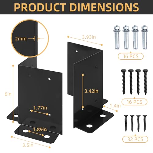 4Pcs Post Anchor Base, Deck Post Base, Black Powder-Coated Post Brackets, Heavy Duty Wood Post Brackets for Pergola Railing Mailbox Deck Fit 4x4, 6x6, 8x8 Post