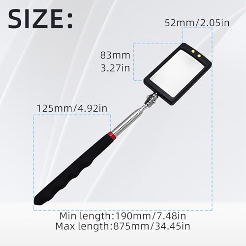 2Pcs Telescoping Lighted Inspection Mirror, Extendable Inspection Mirror