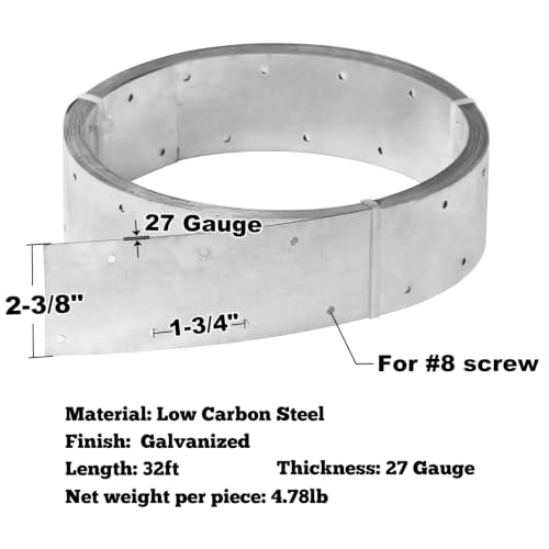 GBGS 32ft Metal Strapping,2-3/8"Width Perforated Steel Coil Strap - size: Width:60mm(2-3/8")