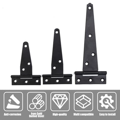1Set T-Strap Gate Hinge with 7 Screws, Heavy Duty Shed Barn Door Hinges, Black Tee Hinges for Wooden Fence, Yard Gate (6 Inches) - color: 6Inches