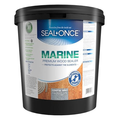 SEAL-ONCE Marine Waterproof Wood Sealer and Stain, Coastal Gray, 5 Gallon - color: Coastal Gray, size: 5 Gallon