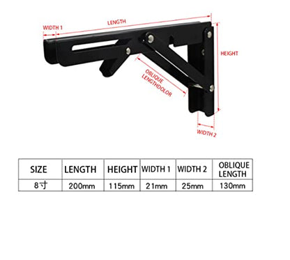 Black Folding Shelf Brackets Max. Load 220 lb, Heavy Duty DIY Wall Mounted Shelf Bracket Space Saving for Table Work Bench (8 INCH-2PCS) - size: 8 INCH-2PCS