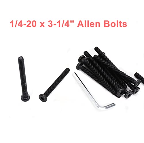 cSeao 12pcs Black 1/4-20 x 3-1/4" Socket Cap Screws Allen Head Bolts with One Hex Key - size: 1/4"-20 x 3-1/4" 12pcs
