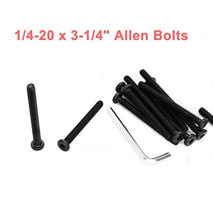 cSeao 12pcs Black 1/4-20 x 3-1/4" Socket Cap Screws Allen Head Bolts with One Hex Key - size: 1/4"-20 x 3-1/4" 12pcs