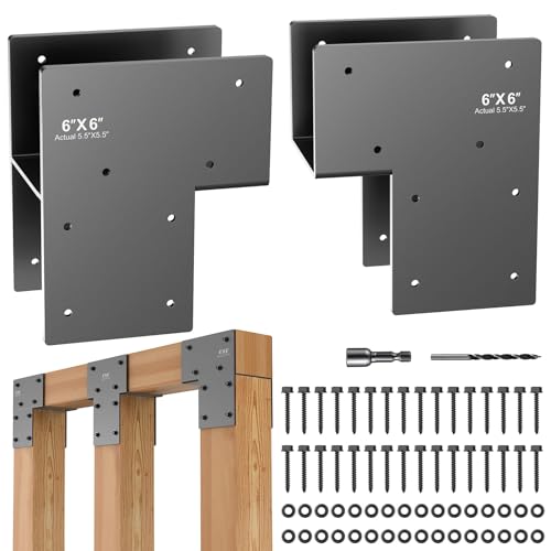 2-Pack 6x6 End Post Cap Tie Brackets (Actual 5.5"), Ultra-Heavy Duty 3.5mm Stainless Steel Corner Brackets, Rustproof Post to Beam Connector Hardware for Gazebo, Deck, Patio Construction (Dark Gray) - size: End 6X6"(Actual5.5X5.5"）