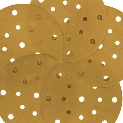 Dura-Gold 6" Gold Sanding Discs, 600 Grit, Box of 50, Hook & Loop, 17 Hole - size: 600-Grit