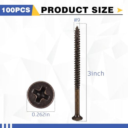 100 Pack Door Hinge Screws 3 Inch Oil Rubbed Bronze #9 - color: Oil Rubbed Bronze, size: 3 Inch