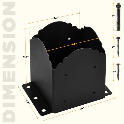 6x6 Post Base, Heavy Duty Bolt Down Anchor for 5.5" Wood Post (Set 2)
