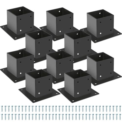 Post Base, 4 x 4 inch Wood Fence Post Anchor Base, Heavy Duty Powder-Coated Steel Post Bracket with Screws, for Deck Porch Railing (10 Pack Post Base 4x4") - size: 10 Pack Post Base 4x4"