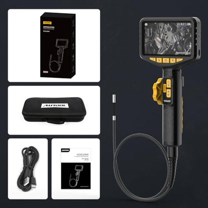 AUTOOL Two-Way 210° Endoscope Camera with Light, 0.21inch Borescope Inspection Camera, 5-inch 1080P Articulating Borescope with LED Light 3FT Flexible Cable, 32GB SD Card