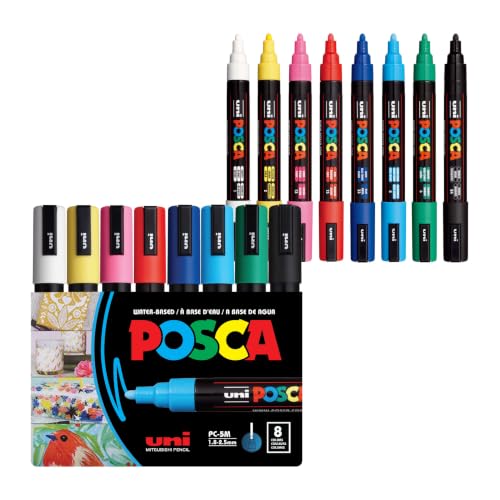 POSCA® PC-5M Water-Based Acrylic Paint Markers, Medium Tip, 8 Count - size: 1 Count (Pack of 8), style: Round Tip