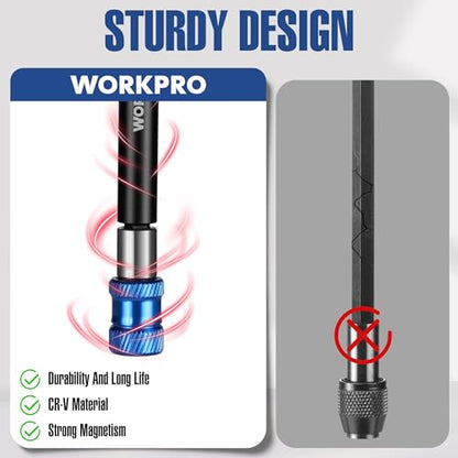 WORKPRO 4-Piece Drill Bit Extension Set, 2-3/8", 4", 6", 12" - size: 2-3/8", 4", 6", 12''