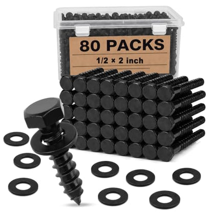 Hicarer 1/2" X 2" 80 Set Lag Bolts Kit for Wood Black Ceramic Hex Head - size: 1/2" X 2"