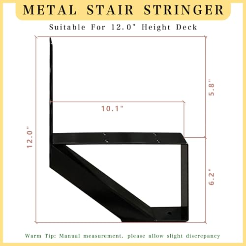 1 Step Metal Stair Step Steel Riser Stringers for 12.0" Height Deck, 2Packs - size: 1 Step