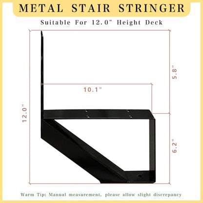 1 Step Metal Stair Step Steel Riser Stringers for 12.0" Height Deck, 2Packs - size: 1 Step