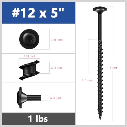 Wensilon #12 x 5 Black Lag Screws,Construction Screw,24PCS 1lbs 5.5x125mm - color: Black, size: #12 x 5"