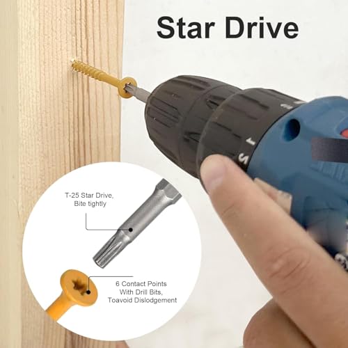 100Pack #10 x 3 Wood Deck Screws 3 Inch Exterior Decking Screw with T25 Bit Structural Wood Screws Rust Resistant Epoxy Coated, Torx/Star Drive Head - color: #10 x 3-100Pack