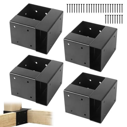4 Pcs Workbench Brackets, 4x4 3-Way Right Angle Corner Bracket Heavy Duty Corner Brackets for DIY Workbench, Work Table, Fits 4x4 2x4 Wood - Black