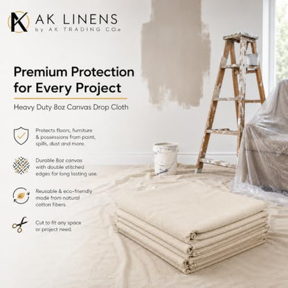 AK TRADING CO. Heavy Duty Canvas Drop Cloth, Painters Drop Cloth for Furniture & Floor Protection with Sturdy Double Stitched Edges (4 ft x 15 ft) - size: 4 ft x 15 ft