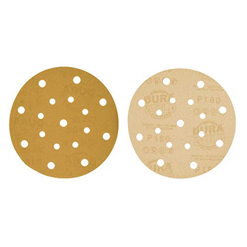 Dura-Gold 6" Gold Sanding Discs, 180 Grit, Box of 50, Hook & Loop, 17 Hole - size: 180-Grit