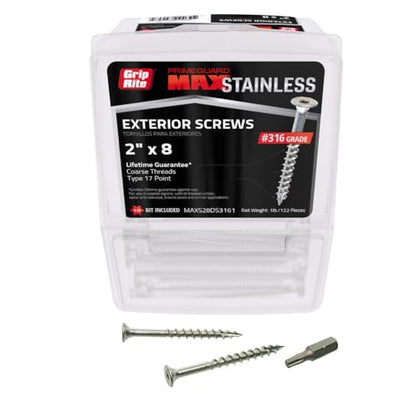 Grip-Rite PrimeGuard Max Deck Screws for Outdoor Projects - Bugle Head - Coarse Thread Wood Screws - T20 Star Drive - 316 Stainless Steel - #8 x 2-1 Lb Box - MAXS28DS3161
