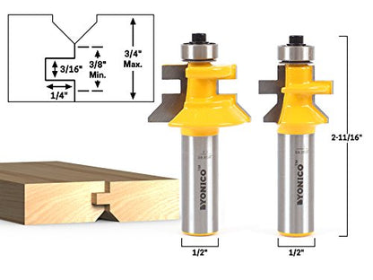 YONICO Router Bits Set Tongue and Groove Flooring 2 Bit Flooring 1/2-Inch Shank 15229 - style: V-Notch - Small - 1/2" Shank