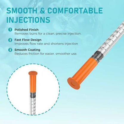 U-100 1ml/cc 30 Gauge 1/2 Inch Syringe, Individually Wrapped, Pack of 100. - size: 1ml-30G 1/2", style: 100