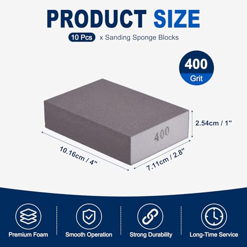 10Pcs 400Grit Sanding Sponges, Wet Dry Sanding Blocks - size: 400Grit