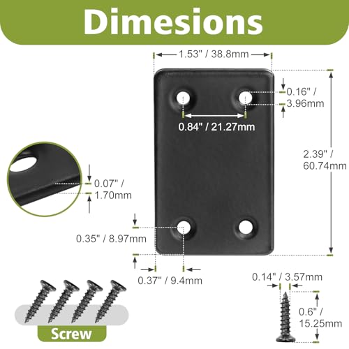 60 x 38 x 1.5mm Flat Mending Plate - Stainless Steel - Black - 6Pcs - color: Black, size: 60 x 38 x 1.5mm